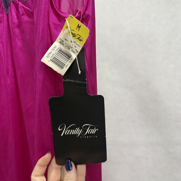 Vintage Vanity Fair Nightgown Womens Medium Fuchsia Nylon Tricot Embroidered 80s - Picture 3 of 9